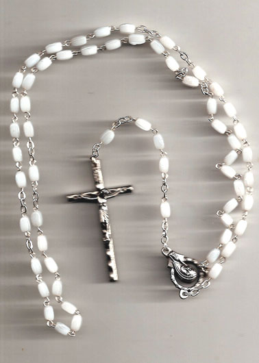 White Retangular Beaded Rosary