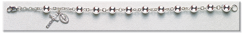 7 mm Round Sterling Silver Bead Bracelet