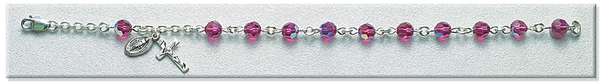 Sterling Silver Fuschia Crystal Bracelet