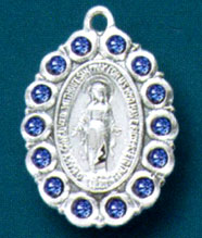 Sterling Vintage Miraculous Medal with Sapphire Stones