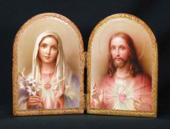 Sacred Heart of Jesus and Immaculate Heart of Mary Florentine Diptych - 9.5 x 6.5 Inch