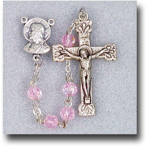 5 mm Tin Cut Crystal Beads-Light Rose Aurora Borealis Rosary