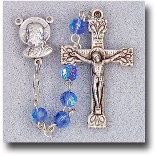 5 mm Tin Cut Crystal Beads-Sapphire Aurora Borealis Rosary