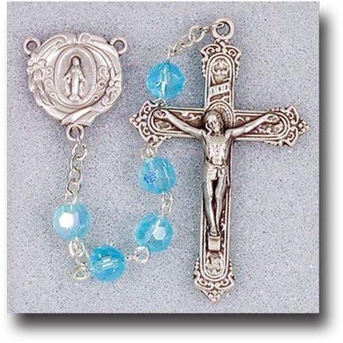 Tin Cut Crystal Beads-Aqua Aurora Borealis Rosary