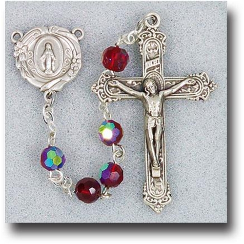 Tin Cut Crystal Beads-Garnet Aurora Borealis Rosary