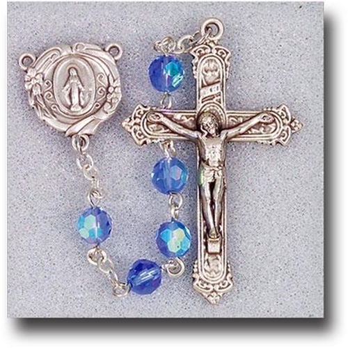 Tin Cut Crystal Beads-Sapphire Aurora Borealis Rosary