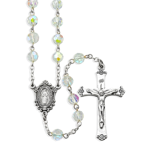 7 mm Tin Cut Crystal Beads-Crystal Aurora Borealis Rosary