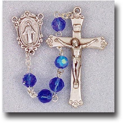 7 mm Tin Cut Crystal Beads-Sapphire Aurora Borealis Rosary