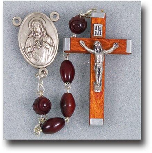 6 mm x 9 mm Oval Genuine Cocoa Beads-Maroon Crucifix Rosary