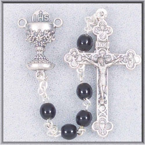 5mm Black Glass Beads Rosary (Boxed)