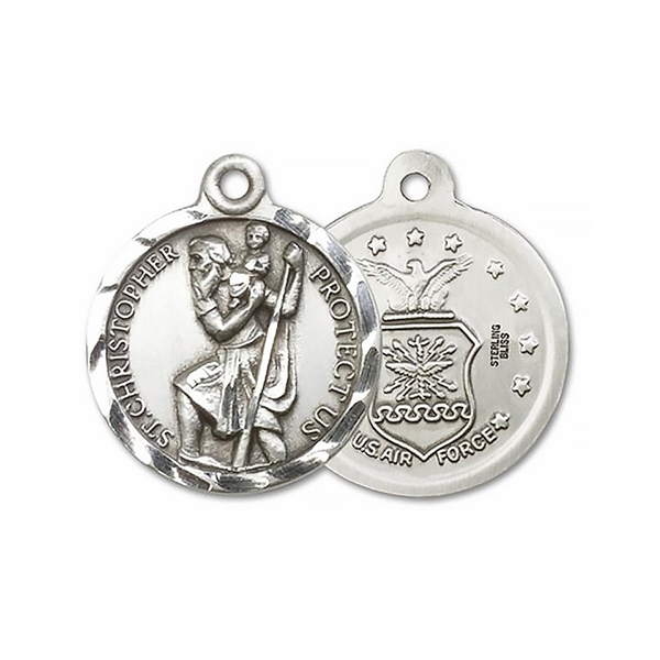 Air Force &amp; St. Christopher Sterling Silver Medal on Chain