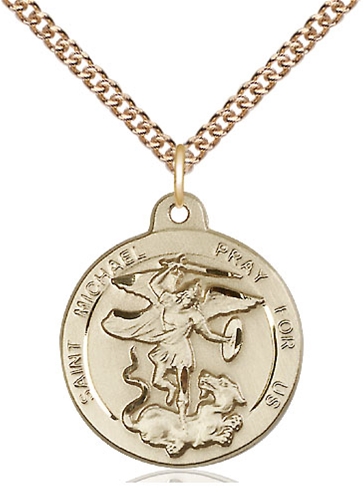 Saint Michael Gold Filled Round Medal on Chain