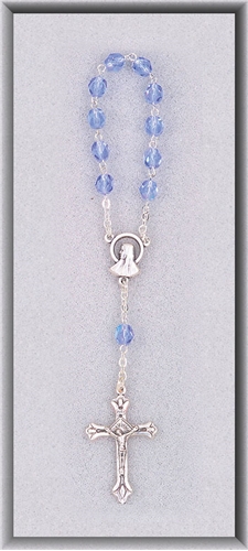 One Decade Sapphire Aurora Borealis Bead Rosary