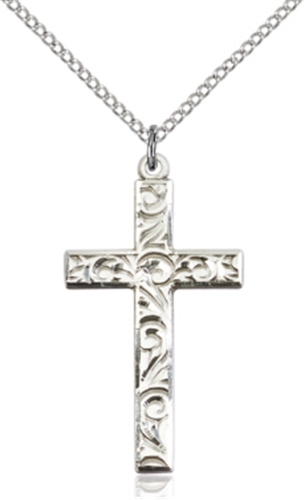 1.25 Inches Filigree Style Sterling Silver Cross Pendant on Chain