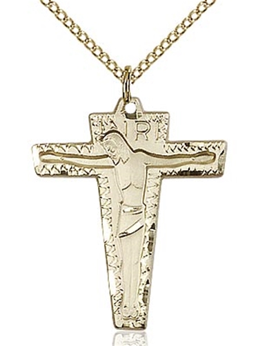 1.75 Inch Primative Gold Filled Crucifix Pendant