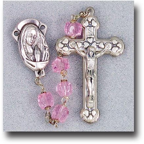 Tin Cut Square Beads-Light Rose Rosary