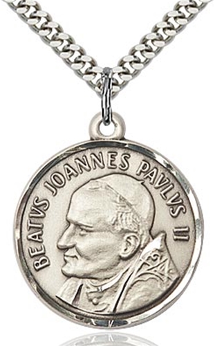 Sterling Silver St. Pope John Paul II Pendant on 24 inch Chain