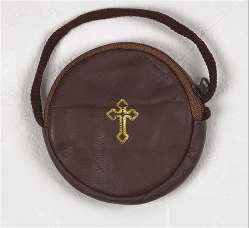 4-Inch Brown Leather Stringed Burse for Pyx