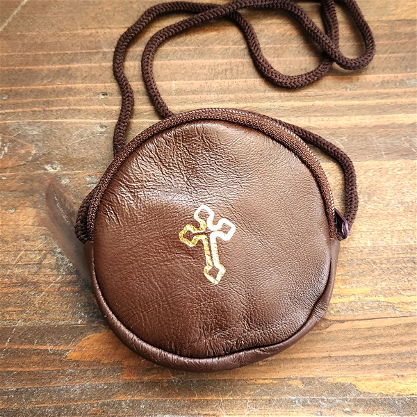 3.5-Inch Brown Leather Stringed Burse for Pyx