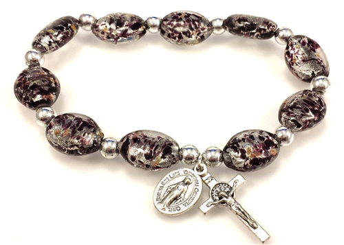 Black Murano Glass Stretch Rosary Bracelet