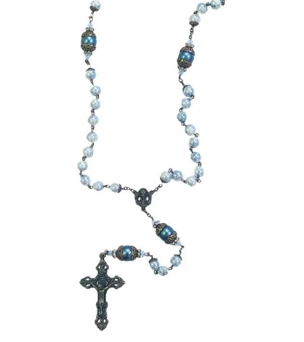 Vintage 8mm Light Blue Brass Rosary