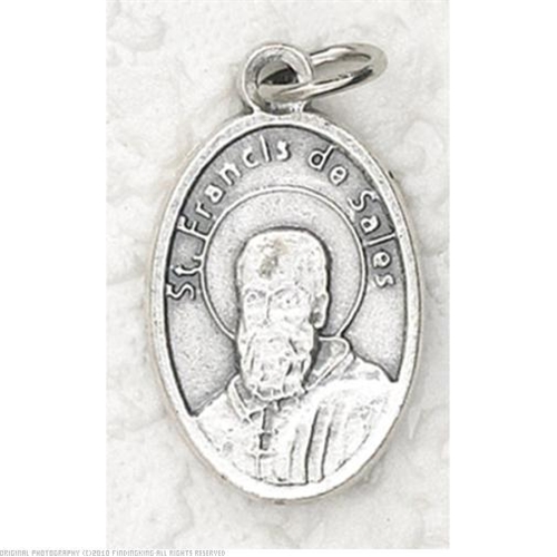 St. Francis De Sales Oxidized Oval Medal