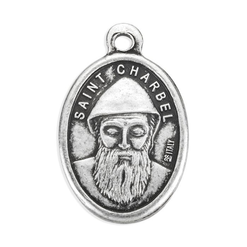 Saint Charbel Oxidized Oval Medal