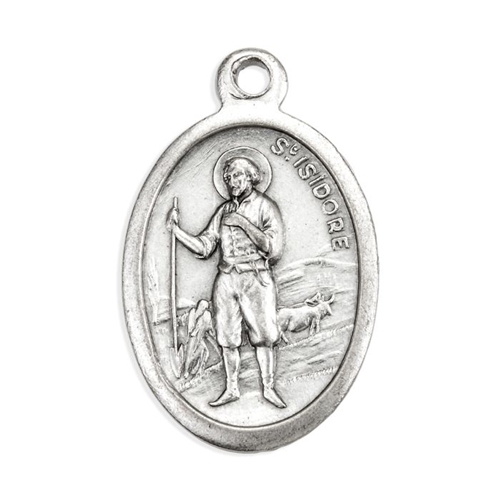 Saint Isidore Oxidized Oval Medal