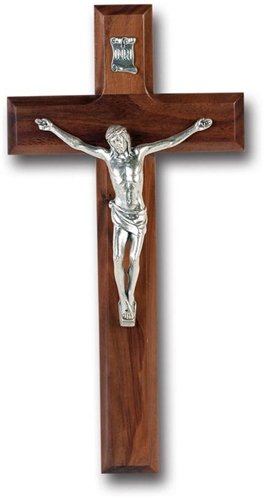 Walnut and Antique Silver Crucifix