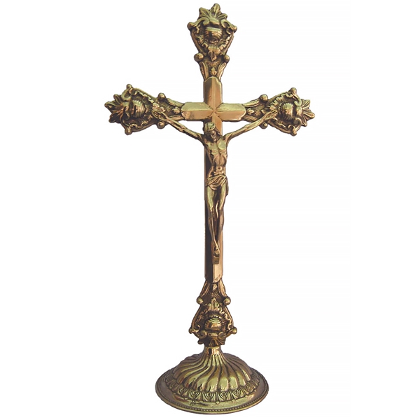 Polished Brass Crucifix on Round Base