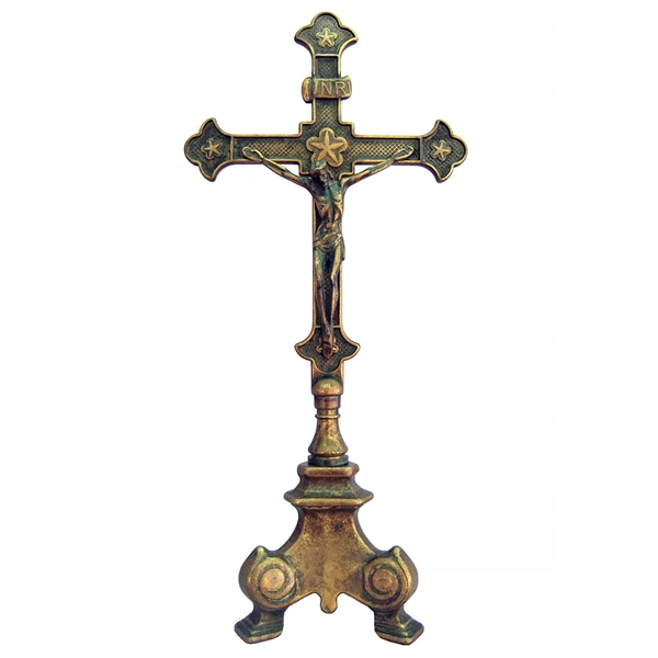 Three Point Base Antique Brass Crucifix