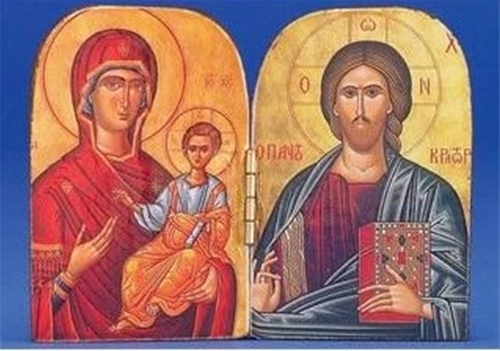 Christ Pantocrator &amp; Virgin Mary the Healing Printed Foil Diptych