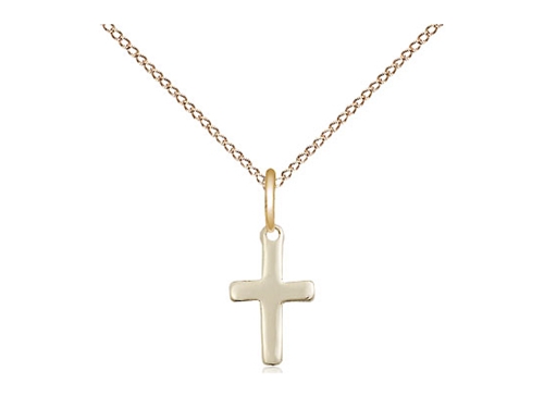 14kt Gold Cross Pendant on a Gold Filled Light Curb Chain