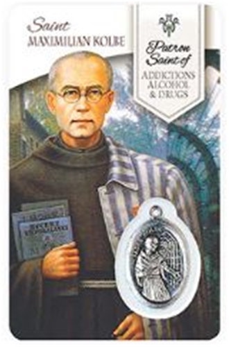 St. Max Kolbe - Addiction Healing Wallet card with Medal