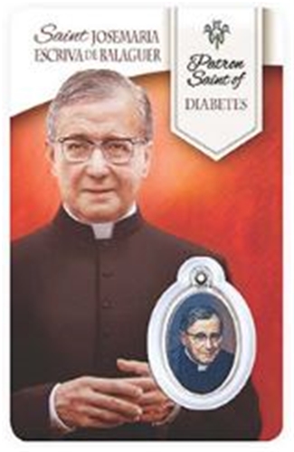 St. Josemaria Escriva - Diabetes Healing Wallet card with Medal
