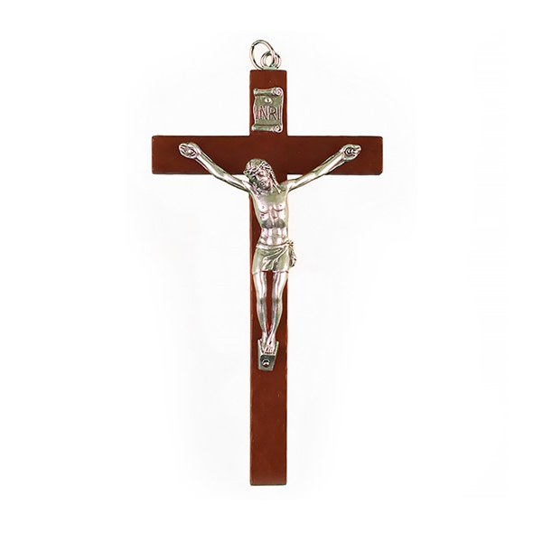 Italian Brown Wood Crucifix with Pewter Corpus - 5.25-Inch