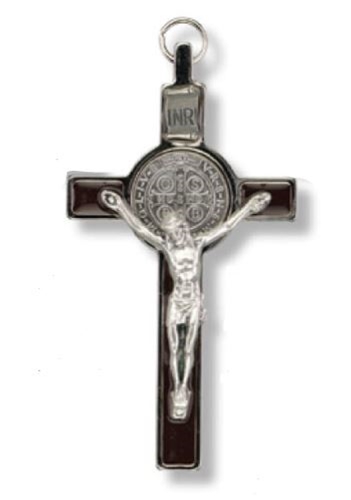 Saint Benedict Crucifix - Brown Enamel on Silver Cross - 3-Inch