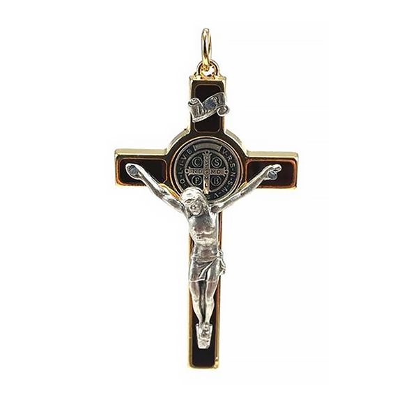 Saint Benedict Crucifix - Brown Enamel on Gold Cross - 3-Inch