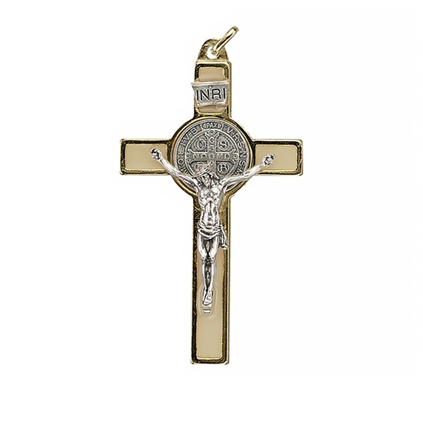 Saint Benedict Crucifix - Luminous Enamel on Gold Cross - 3-Inch