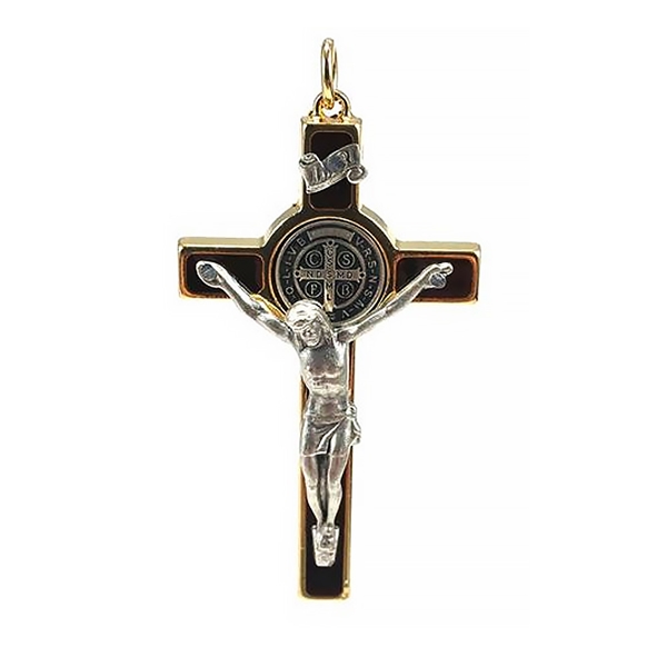 Saint Benedict Crucifix - Brown Enamel on Gold Cross - 2.25-Inch