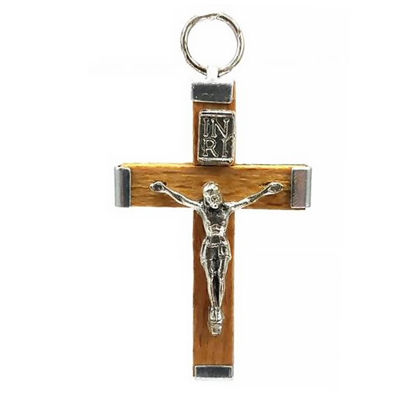 Italian Light Brown Wood Crucifix - 1.25-Inch