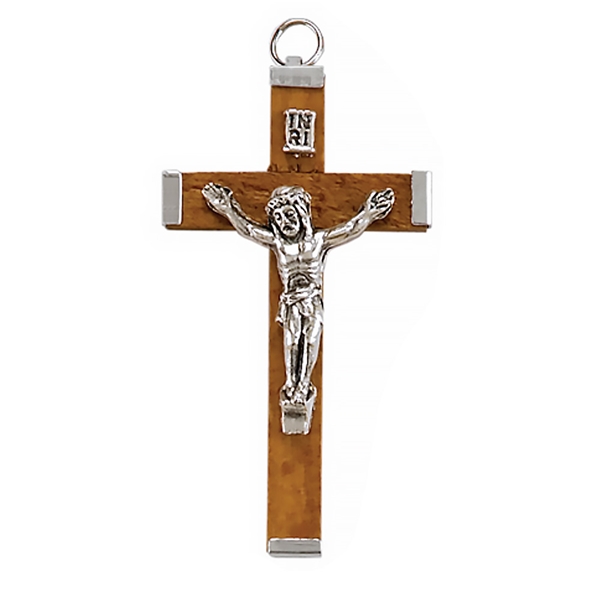Italian Light Brown Wood Crucifix - 2.25-Inch