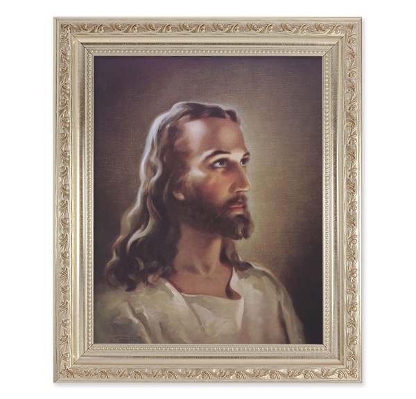 Head of Christ Framed Print - Antique Silver Frame