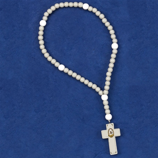 White and Grey Wood Bead 1st Communion Rosary