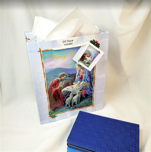 Blue Holy Family Christmas Gift Bag - Large