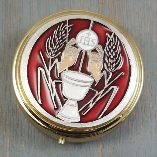 Rosary Box with Chalice in Red Enamel