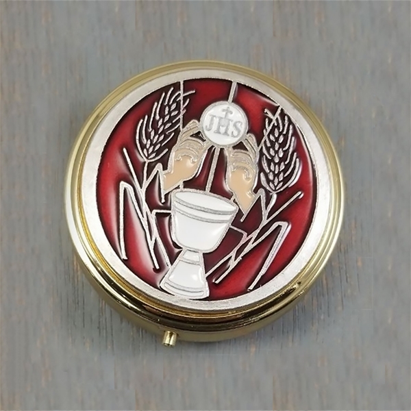 Brass Pyx with Liner - Chalice with Red Enamel - Medium