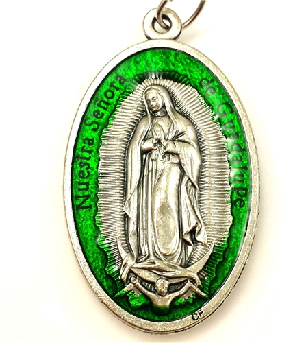 Green Enamel Lady of Guadalupe Medal, large