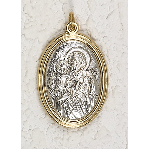 St. Joseph Gold and Silver Toned 1-1/2 inch Oval Medal with Pray for Us on back