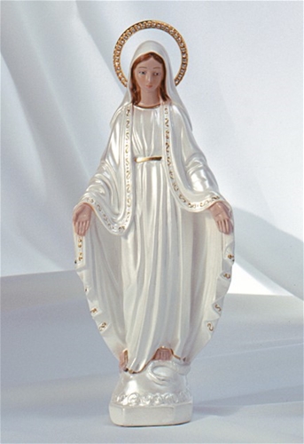 Our Lady of Grace White Pearlized Plaster Italian Statue - 12-Inch